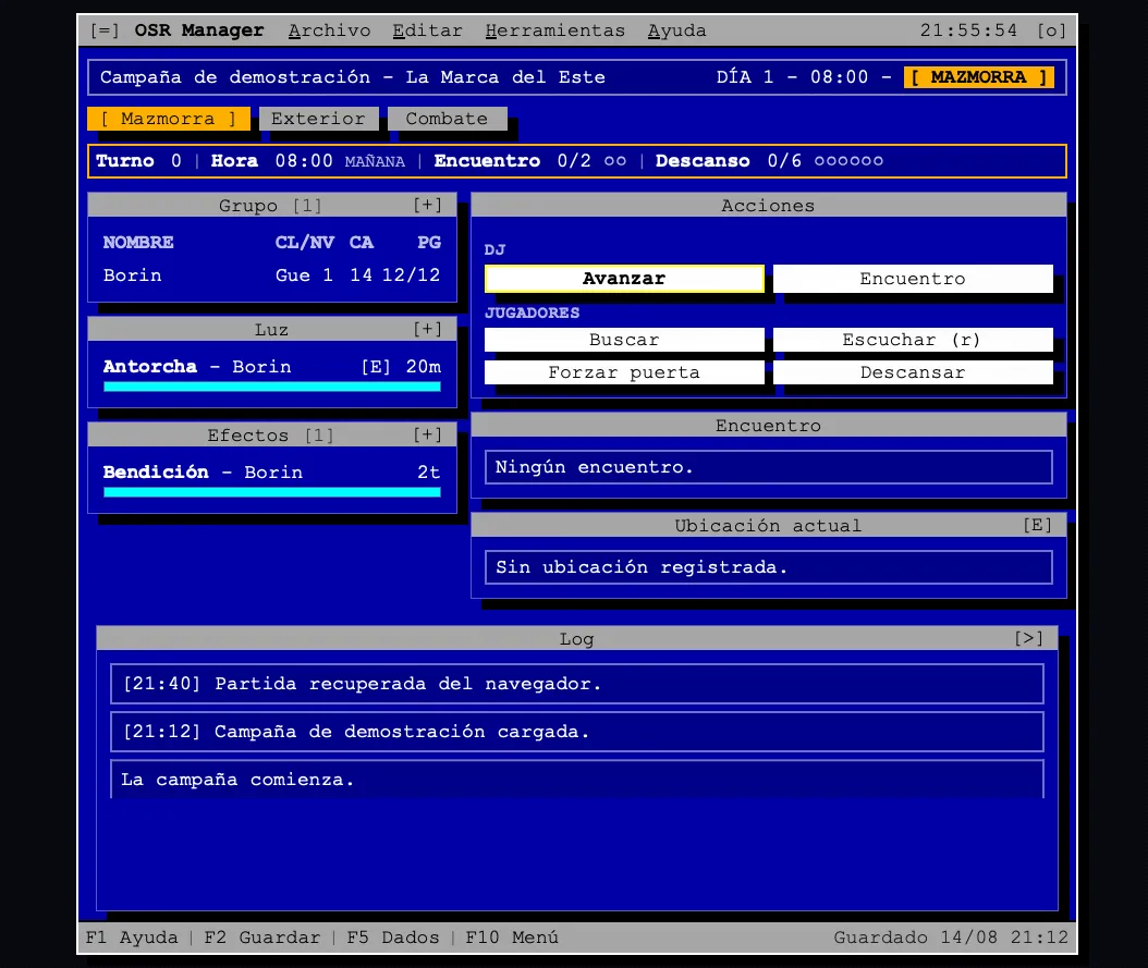 OSR Manager: modo Mazmorra con interfaz de estilo terminal